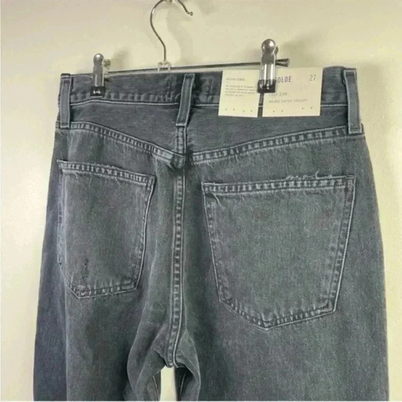 AGOLDE Black Lana Mid Rise Distressed Straight Leg Jean - Picture 5 of 12